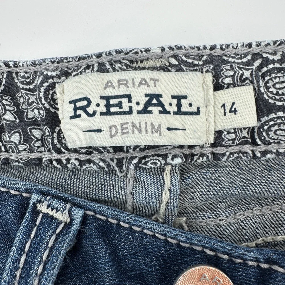 Ariat REAL Bootcut Jeans Kids Size 14 Blue Dark Wash Contrast Stitching - Picture 8 of 16